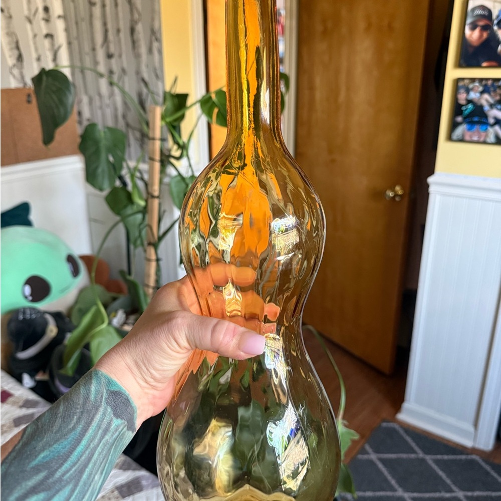 Vintage Rossini Empoli Genie Bottle Decanter Amber Glass No Stopper 16.5” MCM